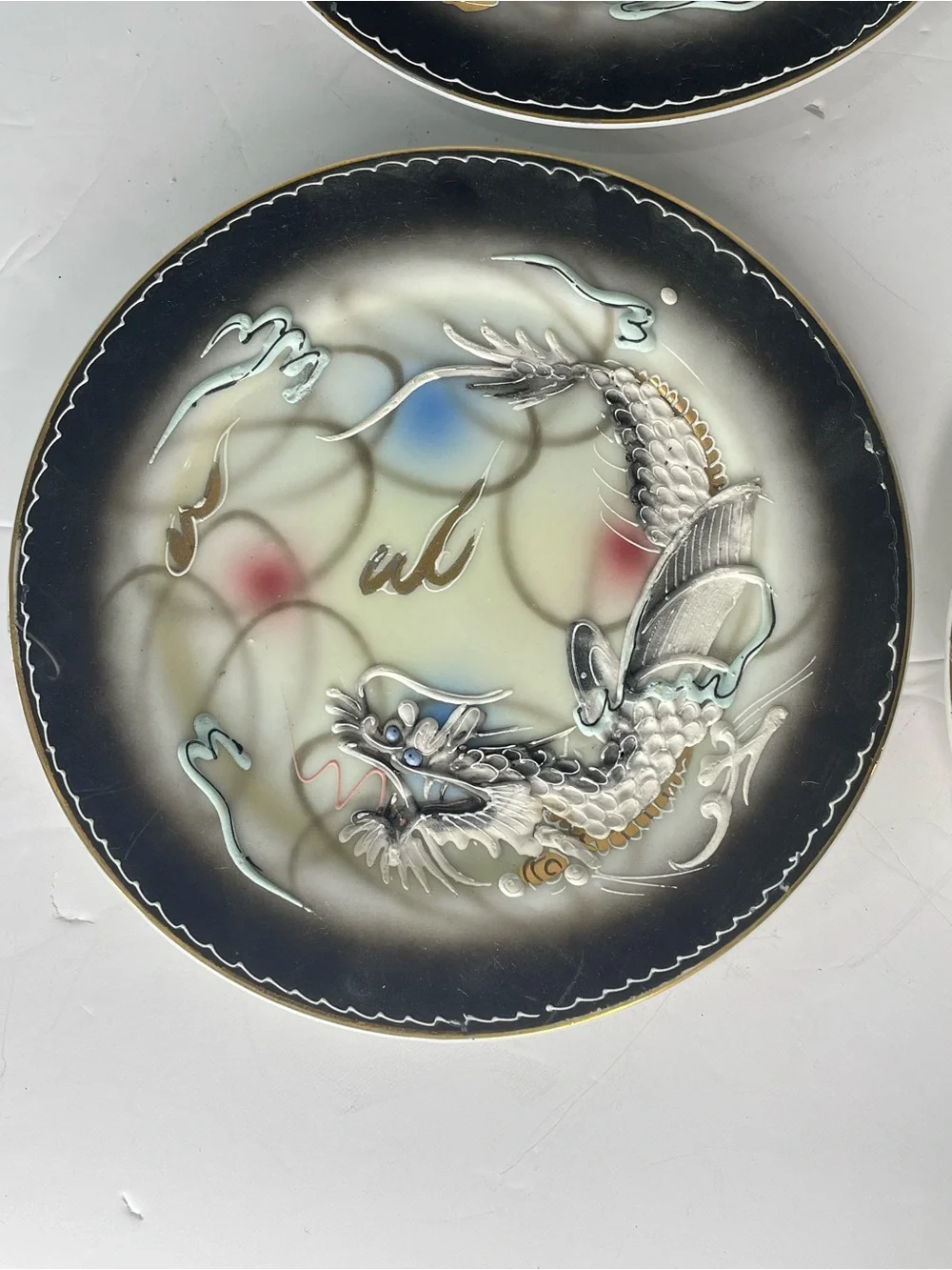 4 Vintage Victoria China Dragonware Dessert Plates 7.25” Dragon 3D Moriage Gold